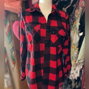 Red and Black Plaid Button-Up Shirt